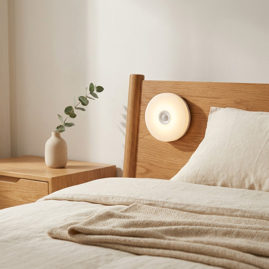 Sensglow™ Round Sensor Night Light with Acrylic Shade in a calm home setting
