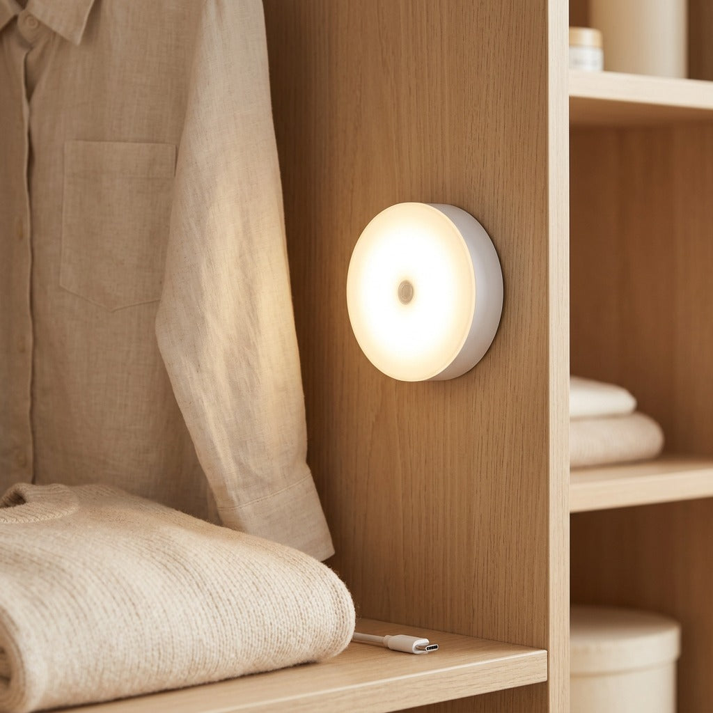 Sensglow™ Round Sensor Night Light with Acrylic Shade, styled close view