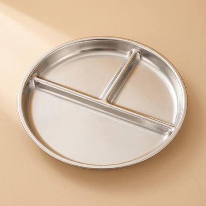 Mealwell™ Round Stainless Steel Dinner Plate, material and detail close-up