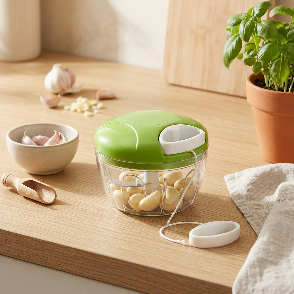 Minceleaf™ Manual Garlic Masher and Vegetable Cutter in a calm home setting