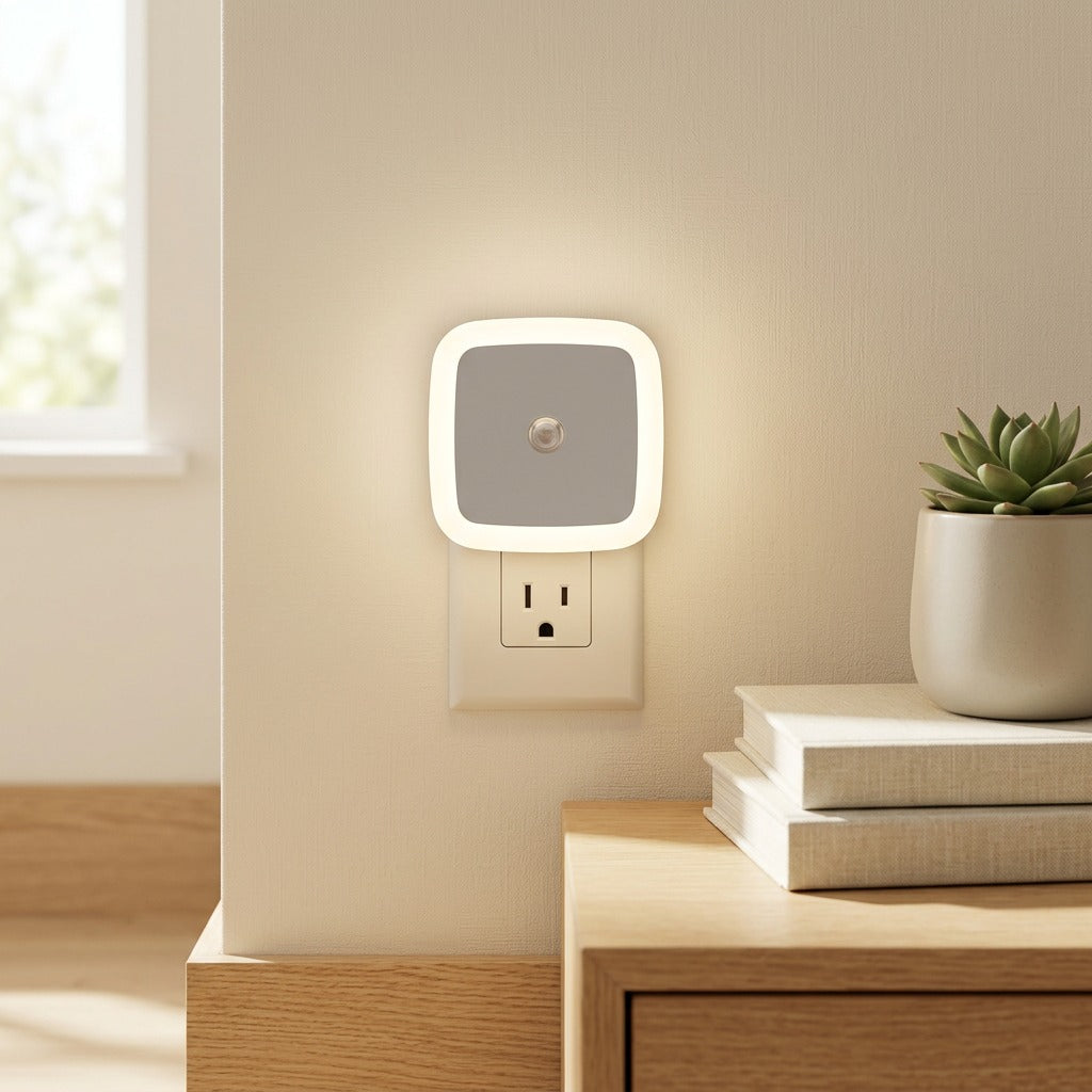 Bedglow™ Bedside Night Light with Plastic Shade in a calm home setting