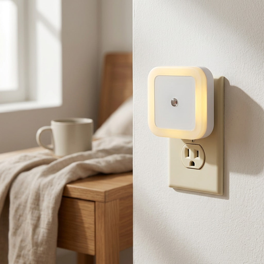 Bedglow™ Bedside Night Light with Plastic Shade, styled close view