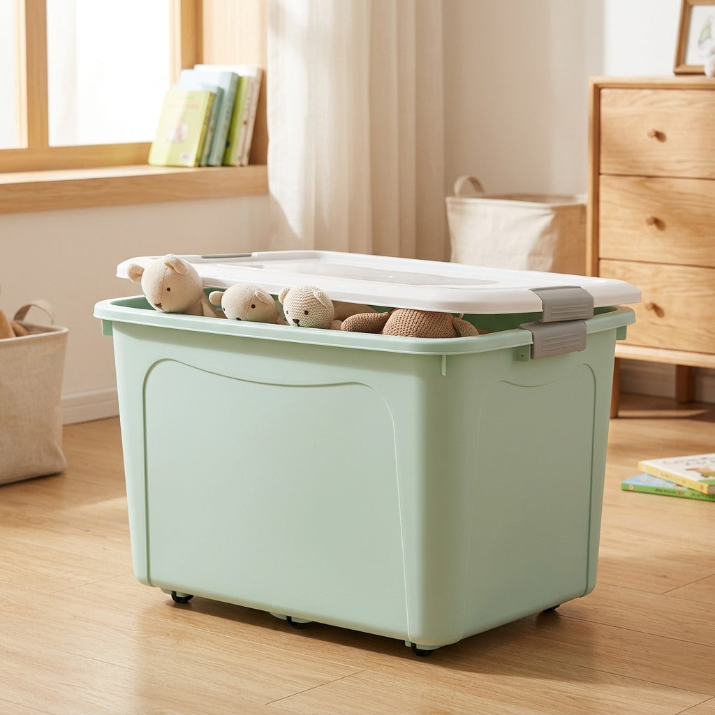 Roombin™ Extra Large Plastic Toy Storage Box, styled close view