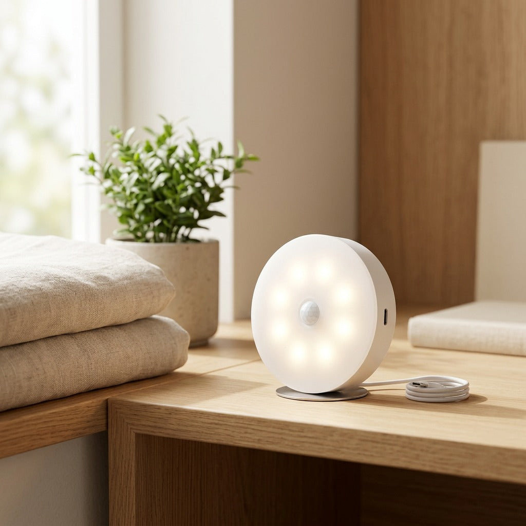 Roundnest™ Rechargeable Magnetic Night Light in a calm home setting