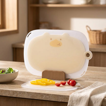 Slicewell™ Double-Sided Plastic Cutting Board, styled close view