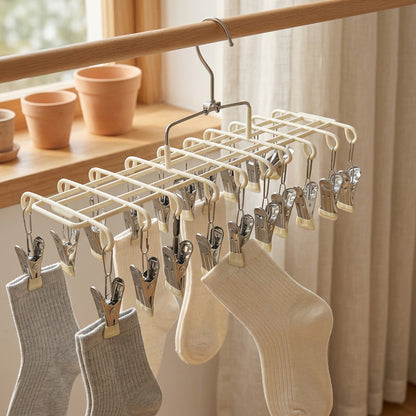 Snapdry™ 20-Clip Stainless Steel Sock Drying Rack, styled close view