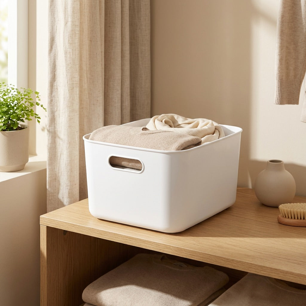 Stowcrate™ PP Plastic Storage Box for Clothing in a calm home setting