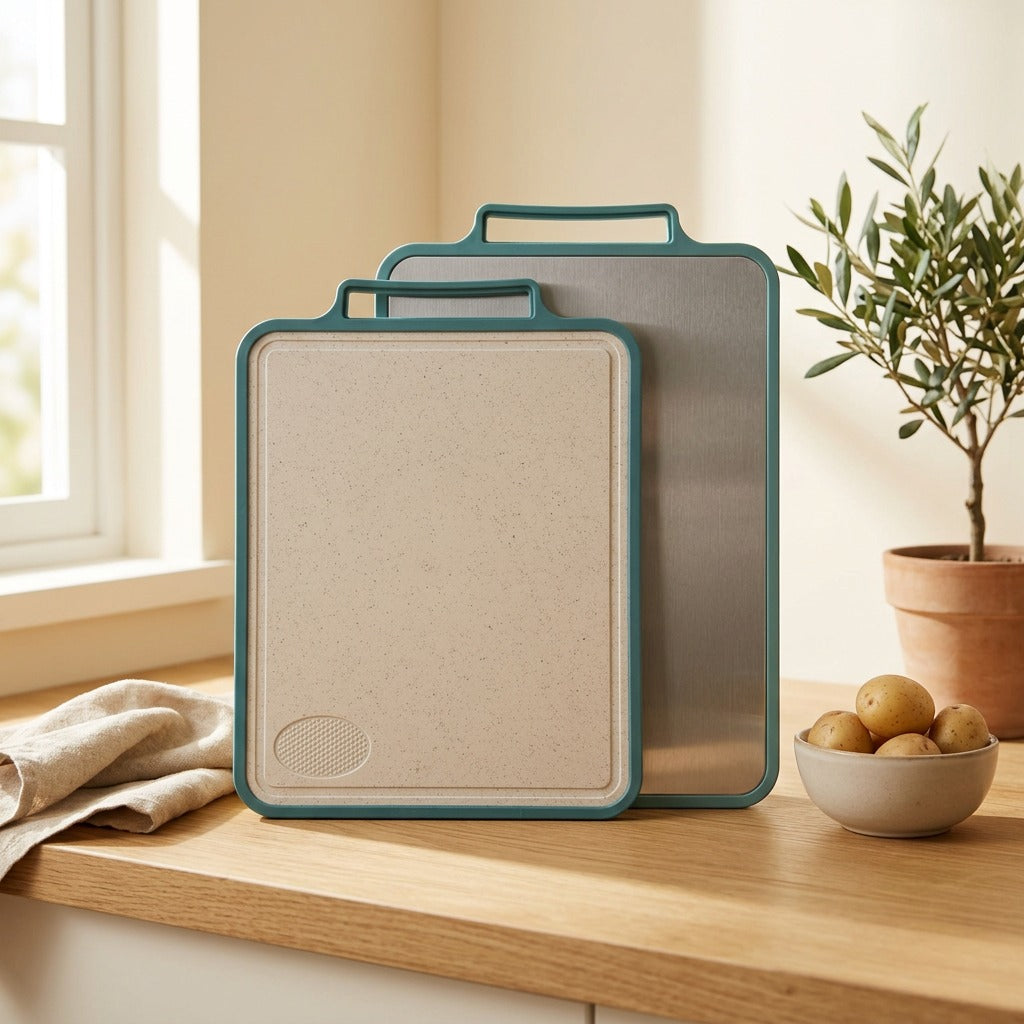 Wheatwise™ Wheat Fiber Double-Sided Cutting Board in a calm home setting