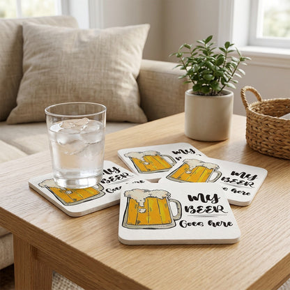 Blotmark™ Custom Absorbent Paper Coasters in a calm home setting