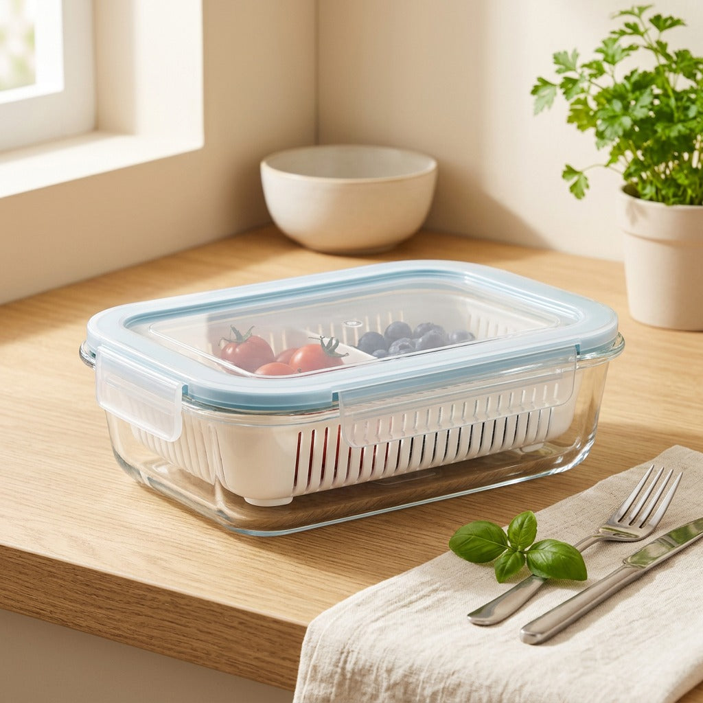 Boro™ High Borosilicate Glass Lunch Box in a calm home setting