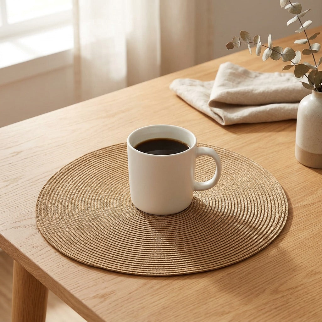 Diatomud™ Round Diatom Mud Printed Coaster in a calm home setting