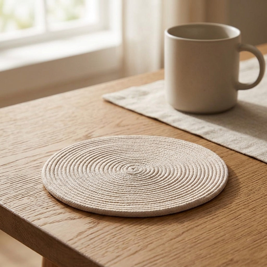 Diatomud™ Round Diatom Mud Printed Coaster, styled close view
