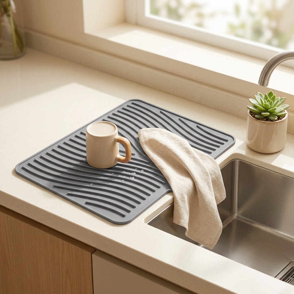 Dewslope™ Silicone Drainage Slope Drying Mat in a calm home setting