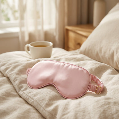 Dreamveil™ Mulberry Silk Sleep Mask, styled close view