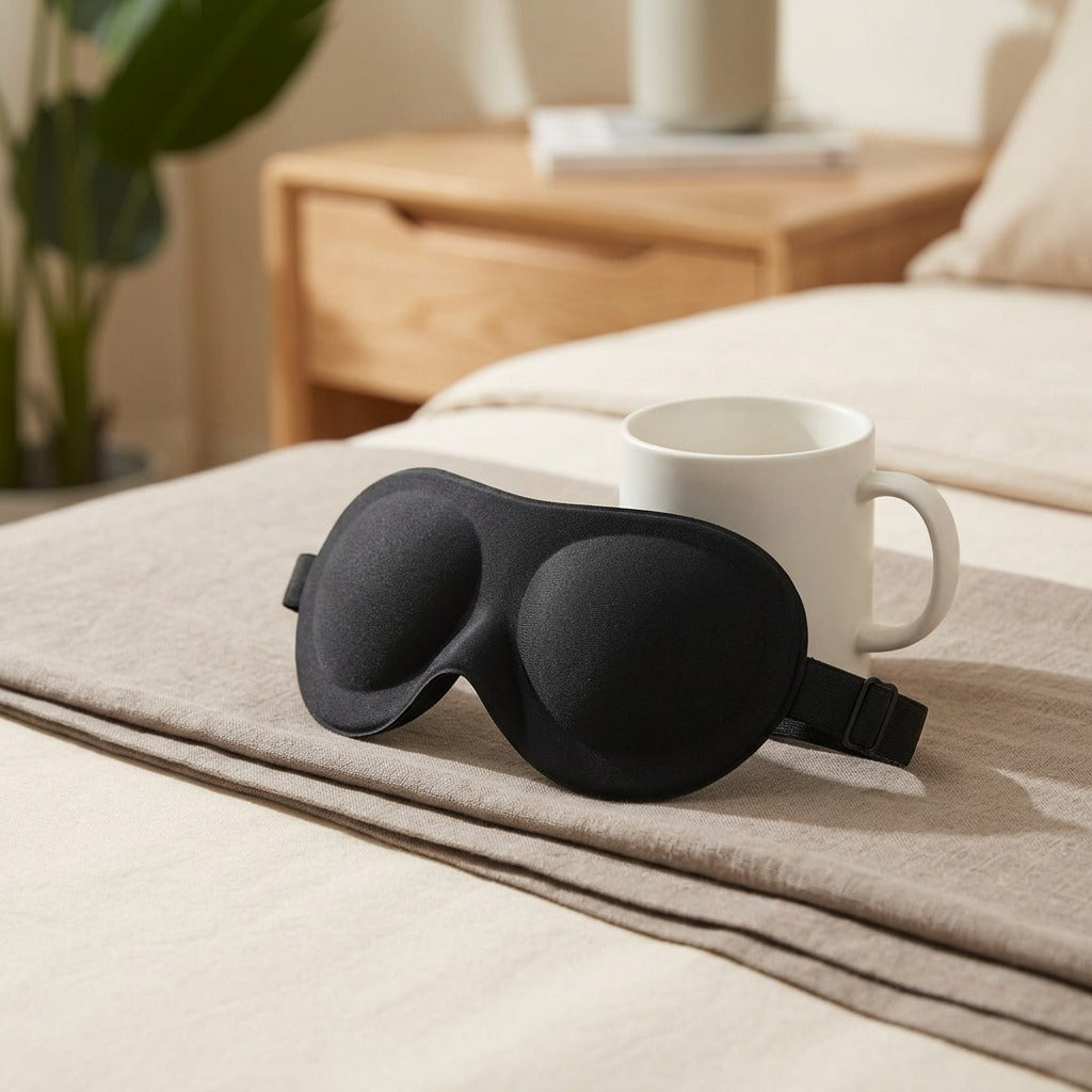 Dreemwell™ 3D Light-Blocking Sleep Mask, styled close view