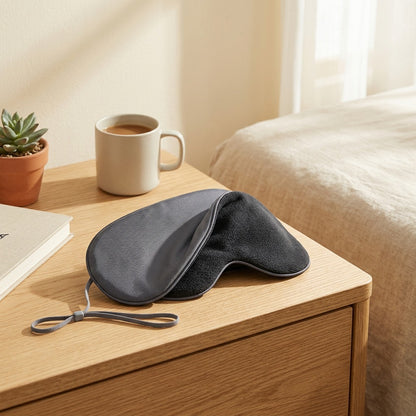 Dualveil™ Double-Sided Warm And Cool Sleep Eye Mask in a calm home setting