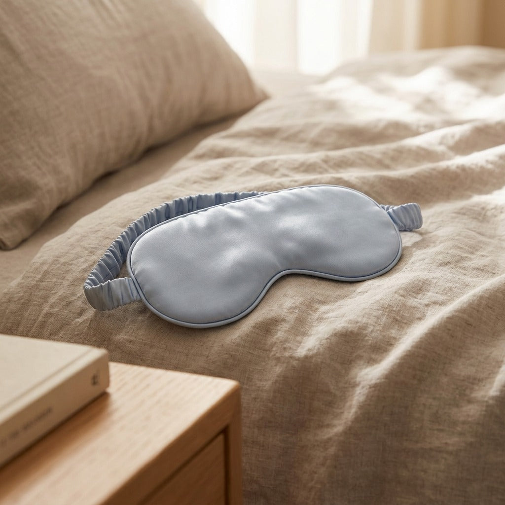 Duomask™ Double-Sided Breathable Silk Eye Mask, styled close view