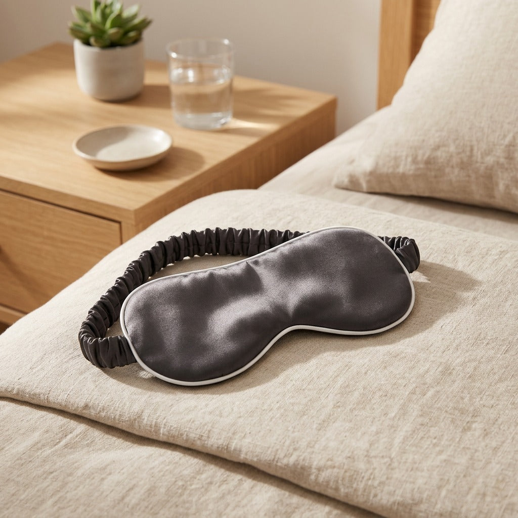 Duskfold™ Silk Eye Mask for Sleep and Travel in a calm home setting