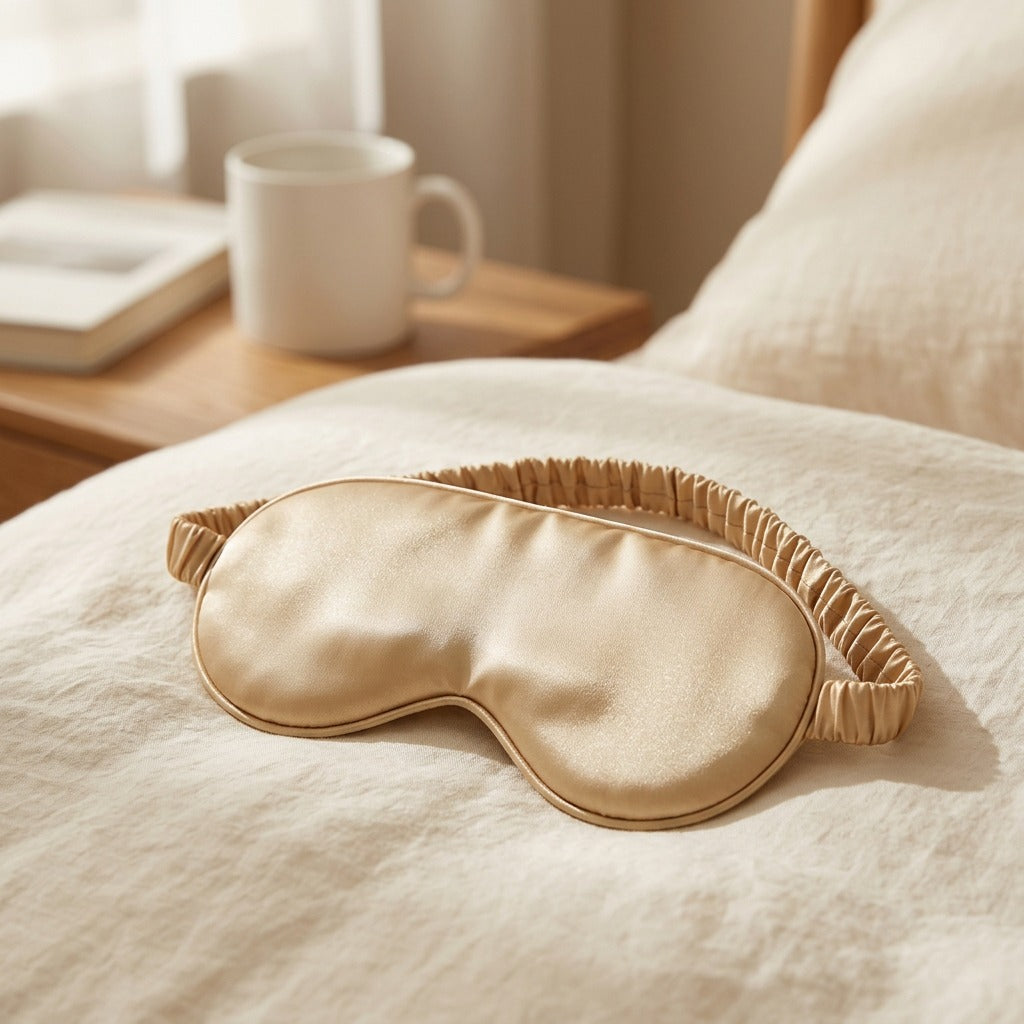 Duskfold™ Silk Eye Mask for Sleep and Travel, styled close view