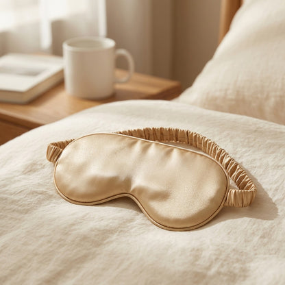Duskfold™ Silk Eye Mask for Sleep and Travel, styled close view