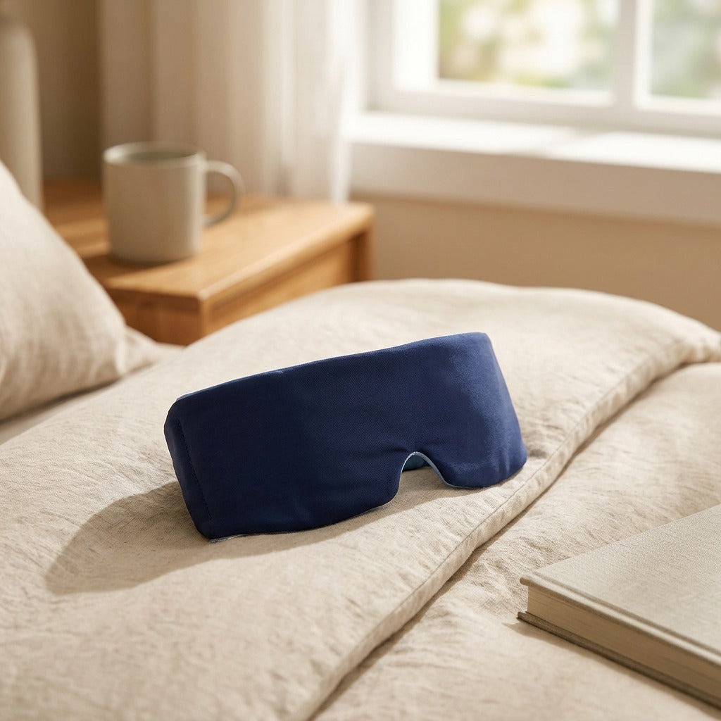 Duskweight™ Ice Silk Gravity Eye Mask, styled close view