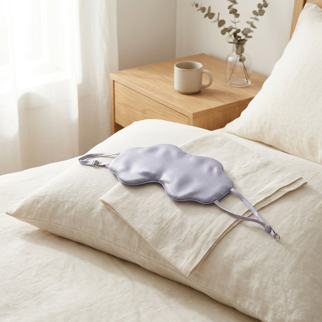 Duskwrap™ Silk Eye Mask for Sleep in a calm home setting