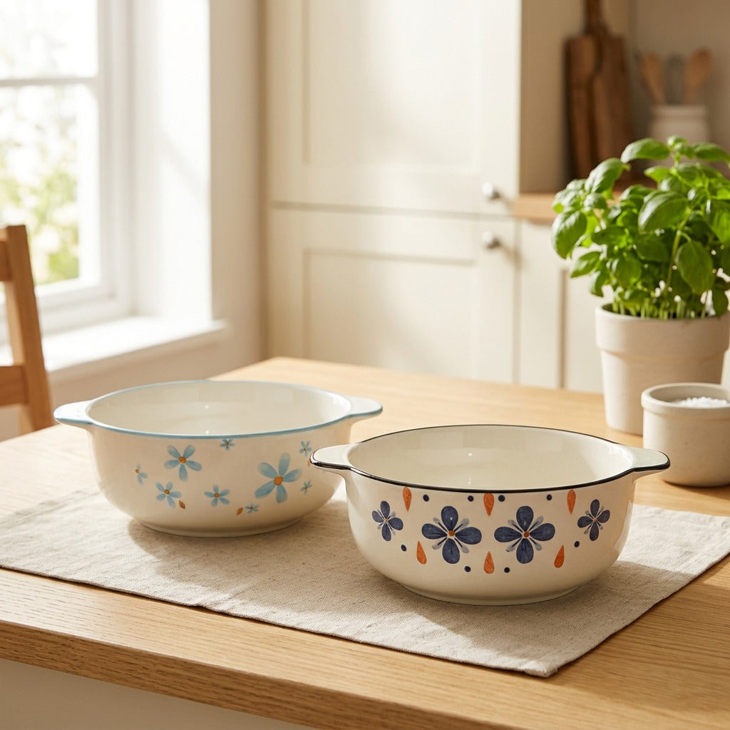 Floram™ 2-Pack Ceramic Soup Bowls With Handles in a calm home setting