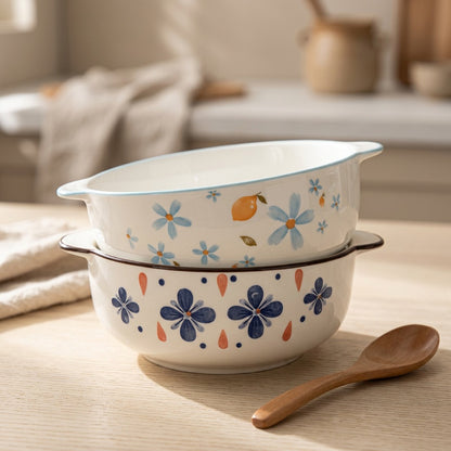 Floram™ 2-Pack Ceramic Soup Bowls With Handles, styled close view