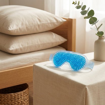 Frostnap™ Hot and Cold Gel Bead Eye Mask in a calm home setting
