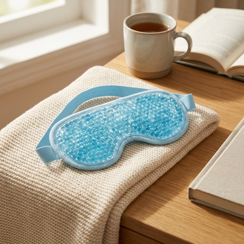 Frostnap™ Hot and Cold Gel Bead Eye Mask, styled close view