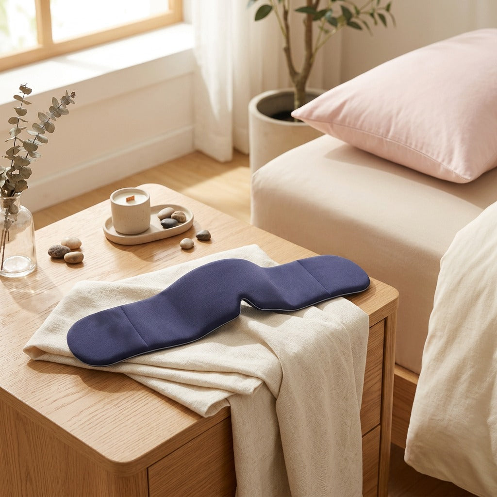 Gravelle™ Gravity Sleep Eye Mask in a calm home setting