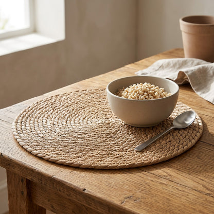 Tableweave™ Hand-Woven Reed Grass Placemat, styled close view