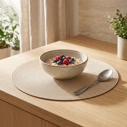 Hearthweave™ Round PP Heat Insulation Mat in a calm home setting