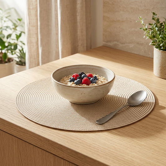 Hearthweave™ Round PP Heat Insulation Mat in a calm home setting
