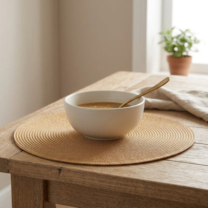 Hearthweave™ Round PP Heat Insulation Mat, styled close view