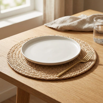 Huskloom™ Round Corn Husk Heat Insulation Mat, styled close view