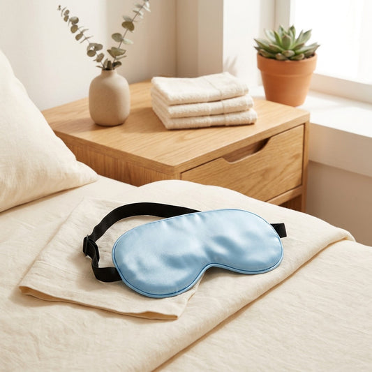 Loomcast™ Adjustable Silk Eye Mask in a calm home setting