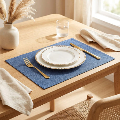 Loomora™ Linen-Style Square Table Mat in a calm home setting