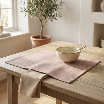 Loomora™ Linen-Style Square Table Mat, styled close view