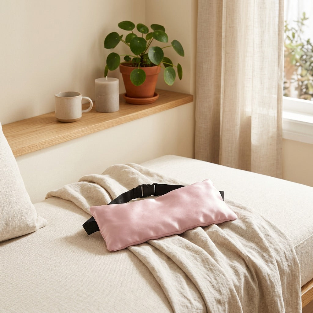 Lullseed™ Lavender Cassia Seed Eye Pillow in a calm home setting