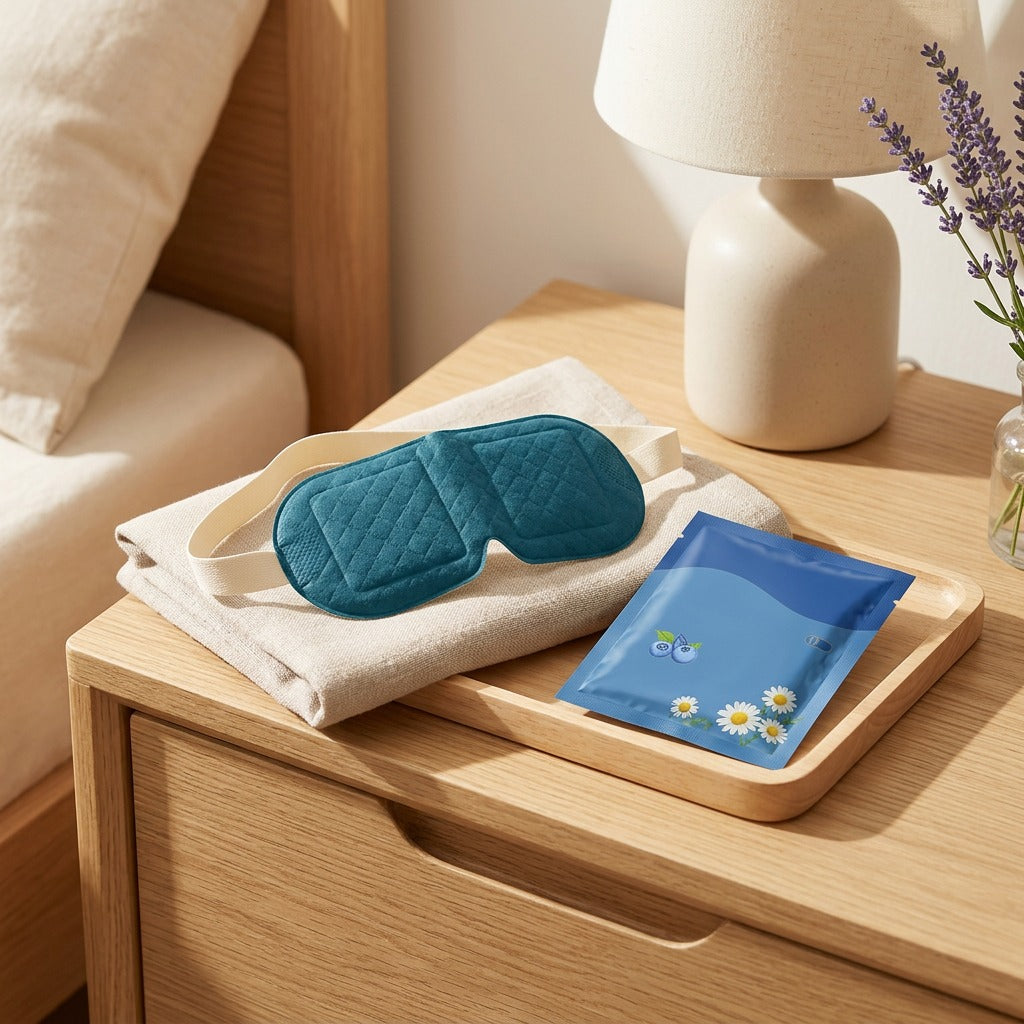 Toonlull™ Cartoon Steam Eye Mask in a calm home setting