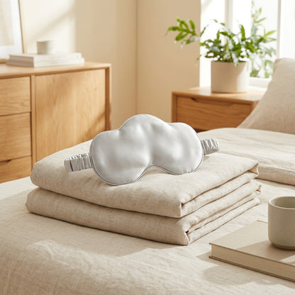 Mulberease™ Mulberry Silk Eye Mask in a calm home setting