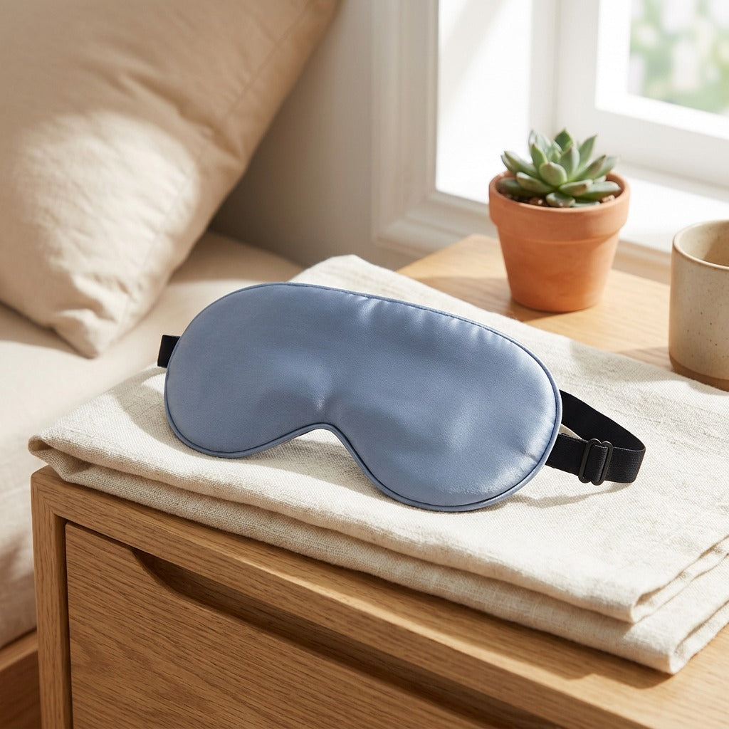 Moonshade™ Mulberry Silk Eye Mask in a calm home setting