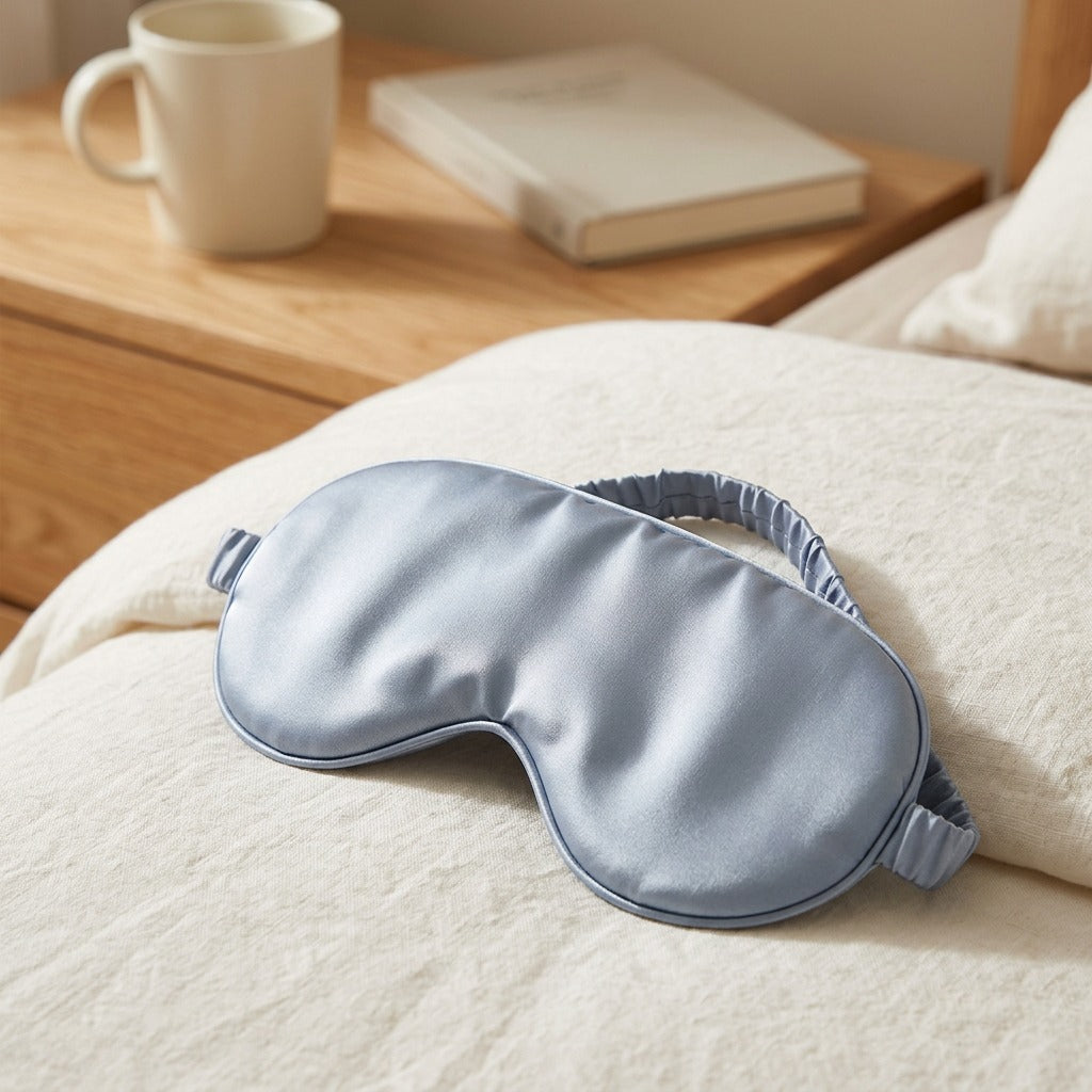 Moonshade™ Mulberry Silk Eye Mask, styled close view