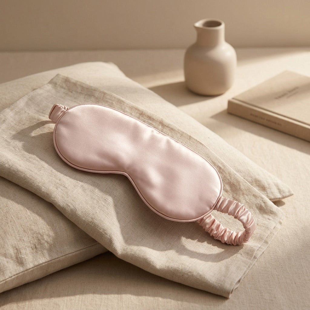 Mulberrest™ Mulberry Silk Sleep Eye Mask, styled close view