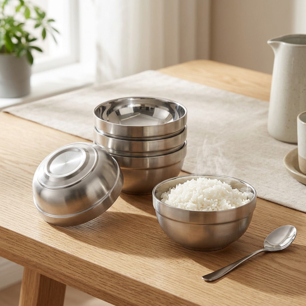 Nestwarm™ 304 Stainless Steel Rice Bowl, styled close view