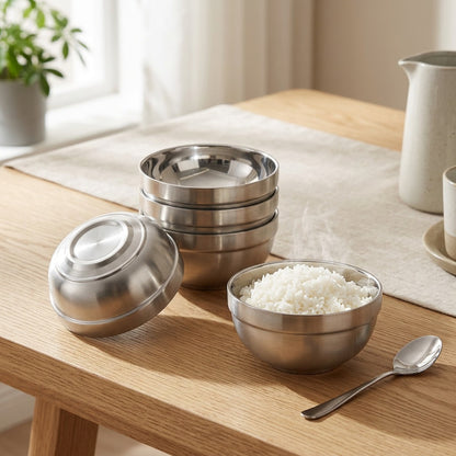 Nestwarm™ 304 Stainless Steel Rice Bowl, styled close view