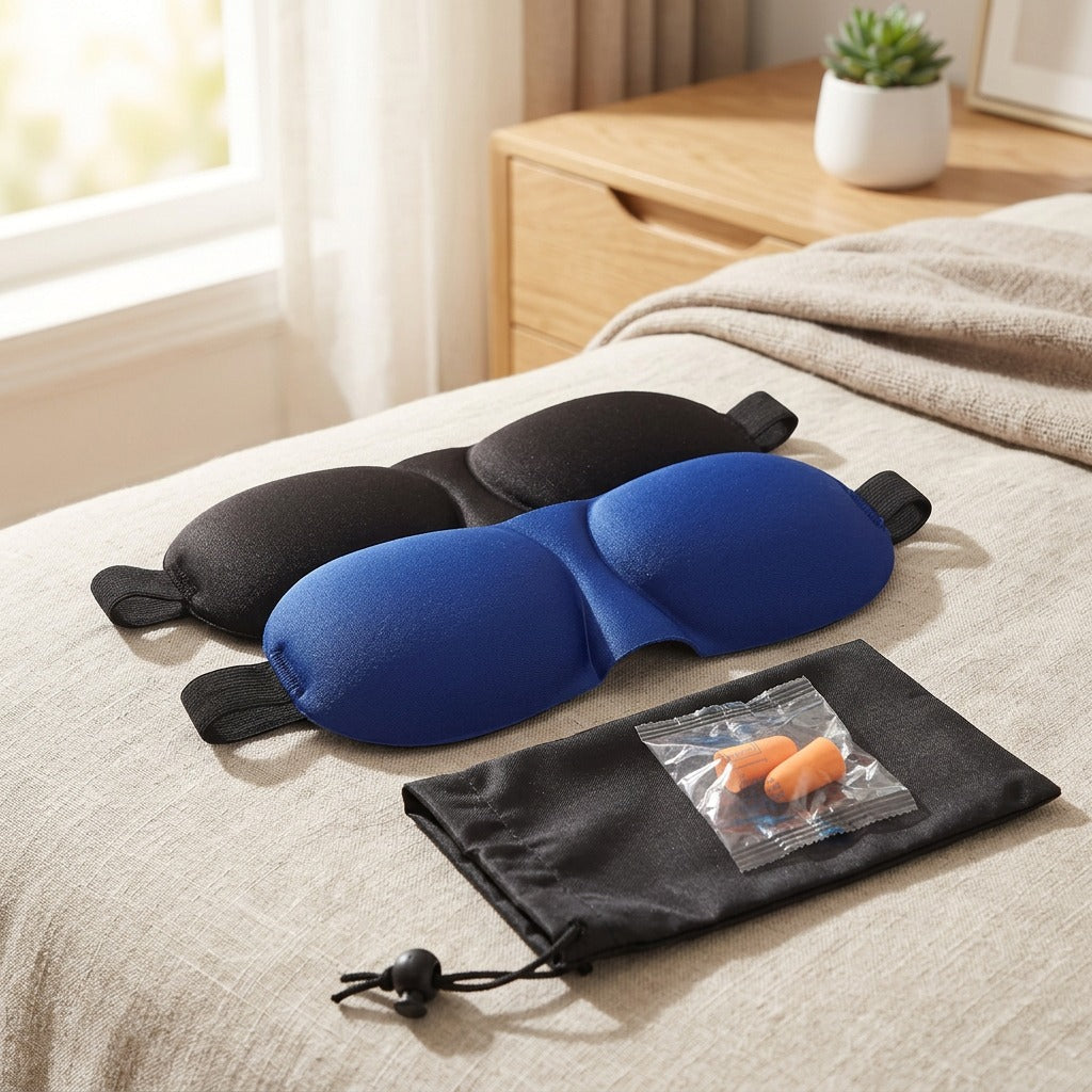 Nightcurve™ 3D Sleep Eye Mask Set in a calm home setting