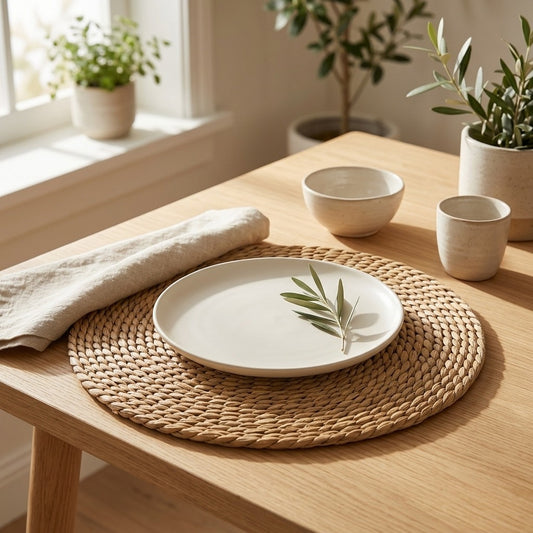 Reedloom™ Woven Seagrass Round Table Mat in a calm home setting