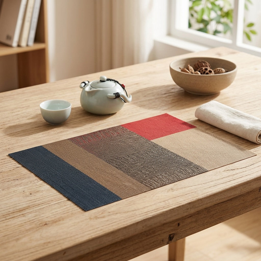 Dineloom™ Woven Placemat for Dining Tables, styled close view